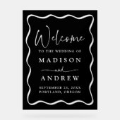 Modern Zwart-wit Wavy Lijst Bruiloft Welkom Acryl Bord (Voorkant)