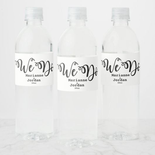 Modern, Zwart & Wit "We Do" Waterfles Etiket (Flessen)