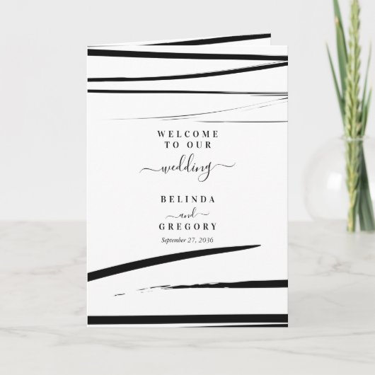 Modern Zwart Wit Wedding Orde van Service Programma (Voorkant)
