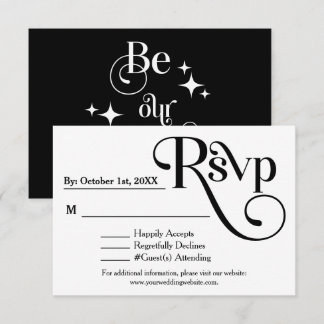 Modern Zwart & Wit "Wees onze Gast" Bruiloft RSVP Kaartje