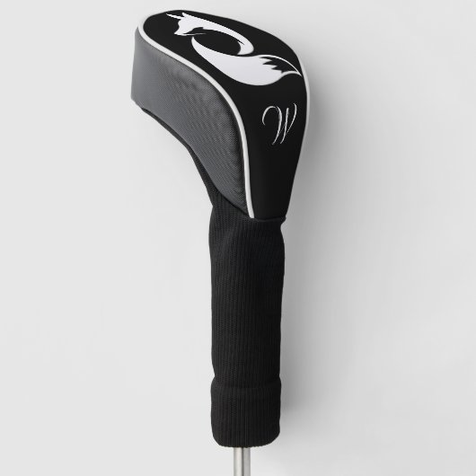 Modern Zwart-wit Wild Fox Monogram Initiaal Golfheadcover (Schuin)