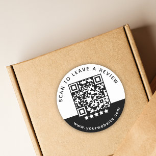 Modern Zwart Wit Zakelijk QR Code 5 Sterren Review Ronde Sticker