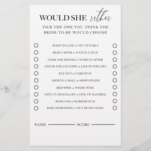 Modern Zwart & Wit Zou Zij Liever Spel Flyer (Voorkant)