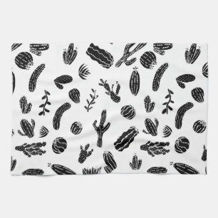 Modern zwart-wit, zuinig cactus patroon theedoek