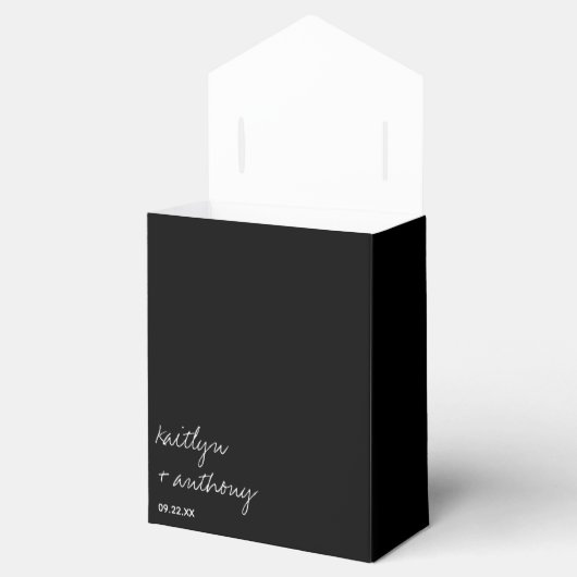 Modern zwart-witscript minimalistisch huwelijk bedankdoosjes (Geopend)