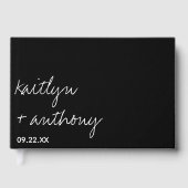 Modern zwart-witscript minimalistisch huwelijk gastenboek (Voorkant)