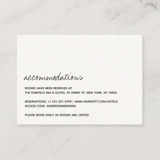 Modern zwart-witscript minimalistisch huwelijk informatiekaartje (Voorkant)