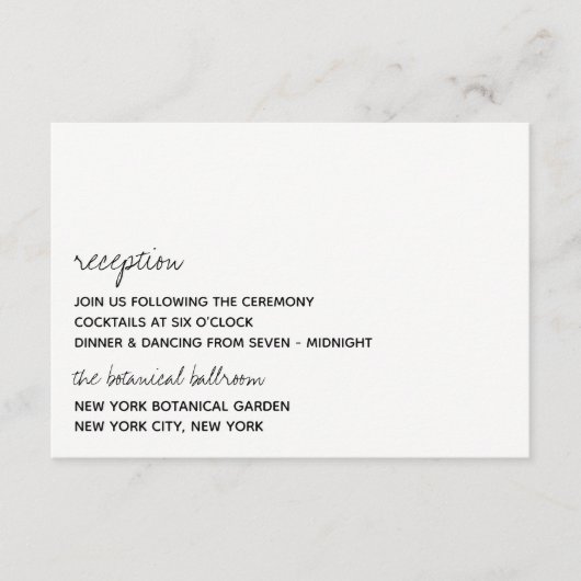 Modern zwart-witscript minimalistisch huwelijk informatiekaartje (Voorkant)