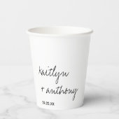 Modern zwart-witscript minimalistisch huwelijk papieren bekers (Achterkant)