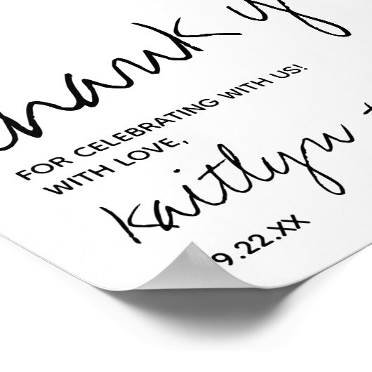 Modern zwart-witscript minimalistisch huwelijk poster (Hoek)
