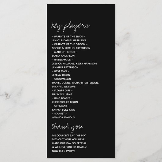 Modern zwart-witscript minimalistisch huwelijk programma (Achterkant)