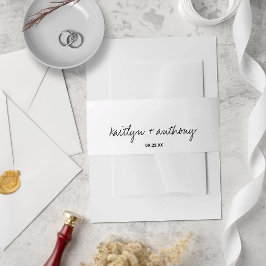 Modern zwart-witscript minimalistisch huwelijk uitnodigingen wikkel