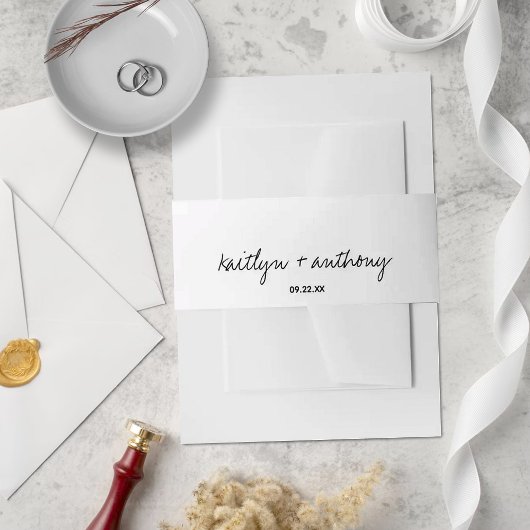 Modern zwart-witscript minimalistisch huwelijk uitnodigingen wikkel