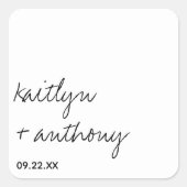 Modern zwart-witscript minimalistisch huwelijk vierkante sticker (Voorkant)