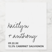 Modern zwart-witscript minimalistisch huwelijk wijn etiket (Enkel label)