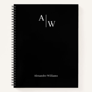 Modern Zwart Zakelijk 2 Monogram Initiaal Basis Notitieboek