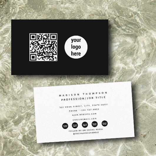 Modern Zwart Zakelijk Logo Social Media QR Code Visitekaartje