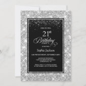 Modern Zwart Zilver 21e Verjaardagsfeestje Kaart (Voorkant)