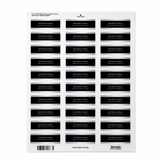 Modern Zwart Zilver Elegant Sjabloon Chique Popula Etiket (Full Sheet)