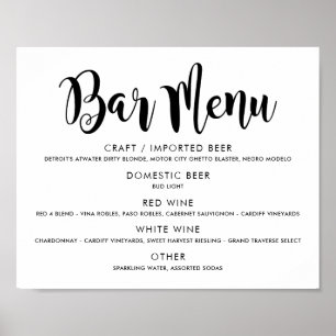 Modern Zwarte Borstel Schrift Huwelijks Bar Menu Poster
