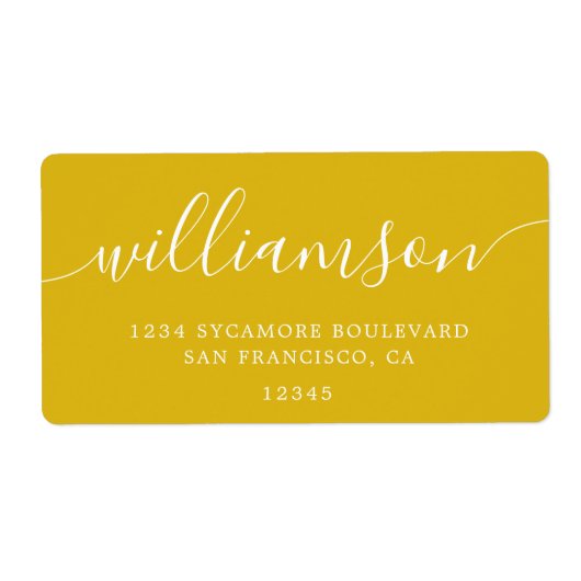 Modern Zwavelgeel Script Familie Retouradres Etiket (Voorkant)