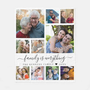 Moderne 10 Foto Collage Familie Naam Quote Wit Fleece Deken