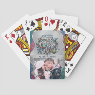 Moderne 10e tinnen huwelijksjubileum foto-aandenke pokerkaarten