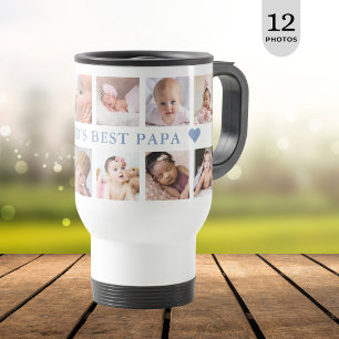 Moderne 12 Foto Collage Blauw World's Best Papa Reisbeker