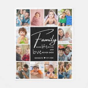 Moderne 12 foto collage familienaam citaat fleece deken