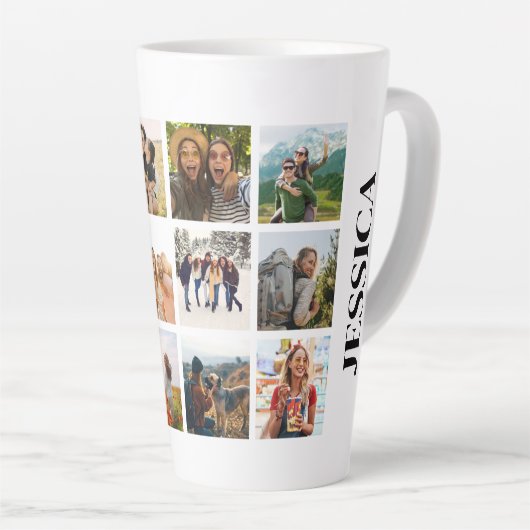 Moderne 12 foto collage monogram naam latte mok (Rechterhoek)