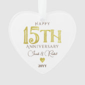 Moderne 15e Jubileum gouden Keepsake bruiloft Ornament (voorkant)
