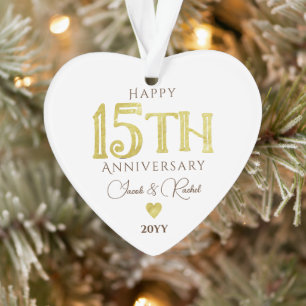 Moderne 15e trouwdag gouden huwelijkscadeau ornament