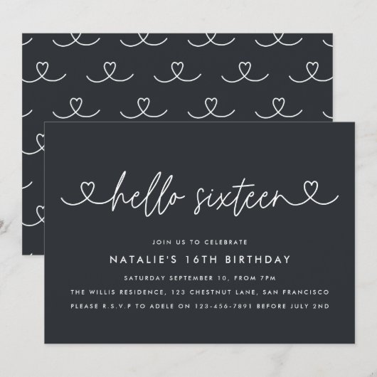 Moderne 16e verjaardag eenvoudig stijlvol elegant  (Voorkant / Achterkant)