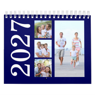Moderne 17 foto's typografie Navy Blue 2027 Kalender