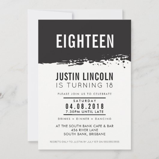 MODERNE 18e anniversaire INVITATION peinture splat (Devant)