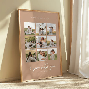 Moderne 1-jaars verjaardag Beige 9-foto's Huwelijk Poster