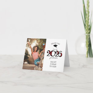 Moderne 2022 Schoolkleuren Rood Foto Afstuderen Bedankkaart