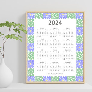 Moderne 2024 geometrische bloemenpatroon kalender poster