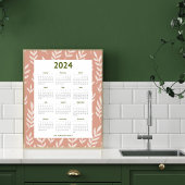 Moderne 2024 Peachy Leaf Patroon Kalender Poster