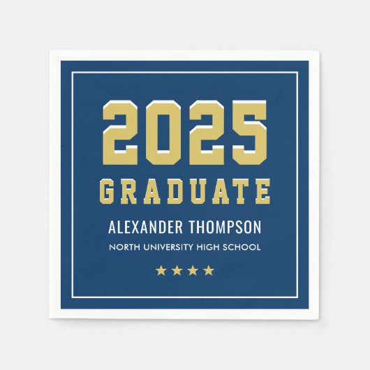 Moderne 2025 Afstuderen Gold Navy Graduation Party Servet (Voorkant)