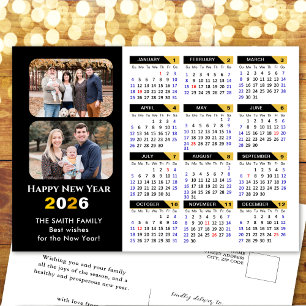 Moderne 2025 Kalender Familie 2 Foto Zwart Goud Feestdagenkaart