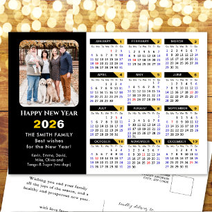Moderne 2025 Kalender Foto Zwart Goud Minimalist Feestdagenkaart