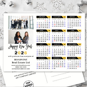 Moderne 2025 Kalender Goud Zwart Business 2 Foto Feestdagenkaart