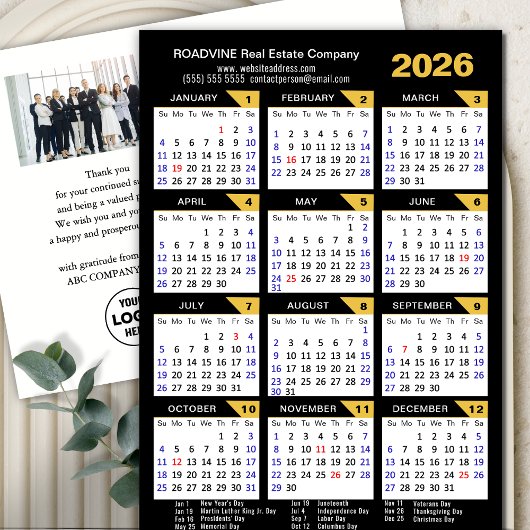 Moderne 2025 Kalender Zakelijke Foto Goud Zwart Feestdagenkaart