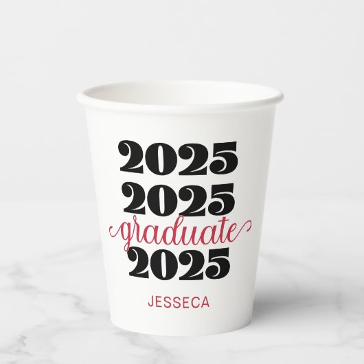 Moderne 2025 Red Black Afstuderen Papieren beker (Voorkant)
