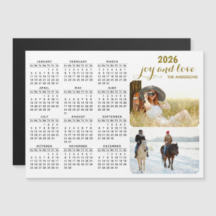 Moderne 2026 fotokalender magneet zwart wit goud