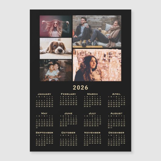 Moderne 2026 Kalender 5 Foto Collage Magneet Kaart (Voorkant)