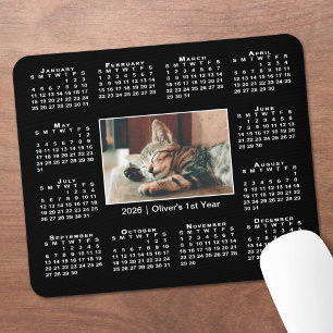 Moderne 2026 Kalender Uw Fotonaam op Zwart Muismat