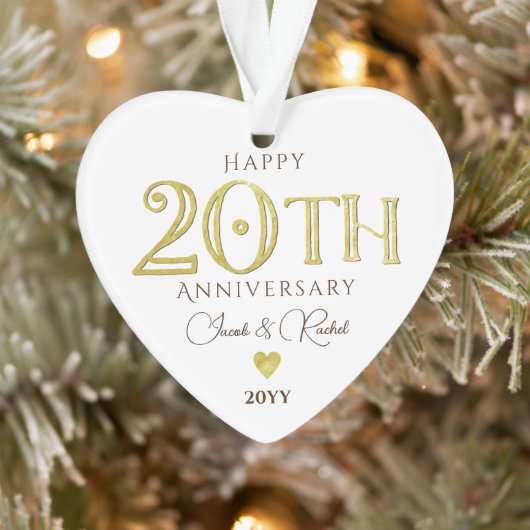 Moderne 20e bruiloft Jubileum Keepsake Gold Foil Ornament (Boom)