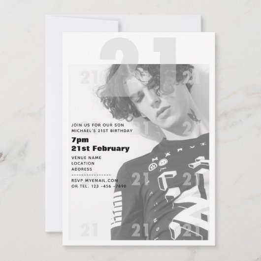 Moderne 21e anniversaire GARÇON Invitation de la f (Devant)